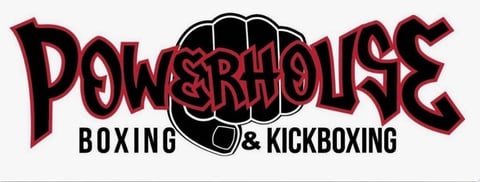Powerhouse Boxing and Kickboxing logo with red and black lettering and a fist graphic